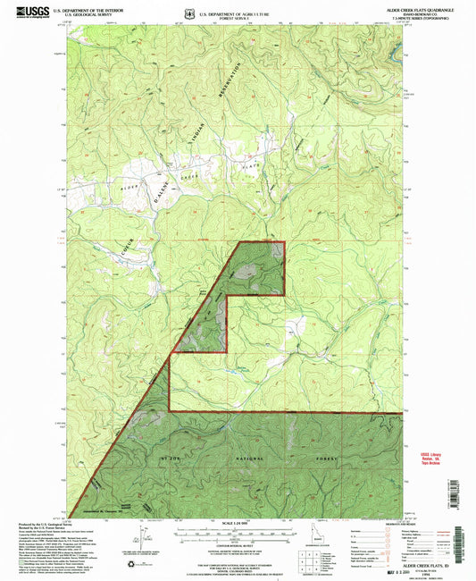 Classic USGS Alder Creek Flats Idaho 7.5'x7.5' Topo Map Image