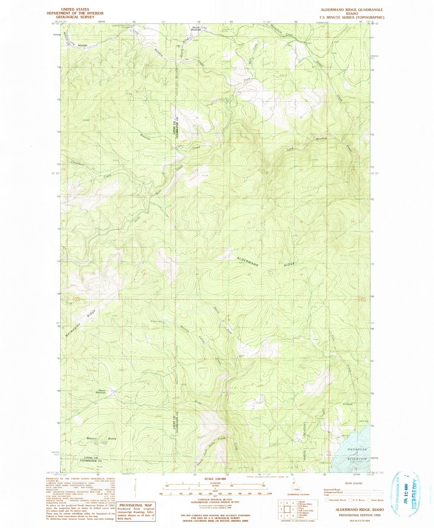 Classic USGS Aldermand Ridge Idaho 7.5'x7.5' Topo Map Image