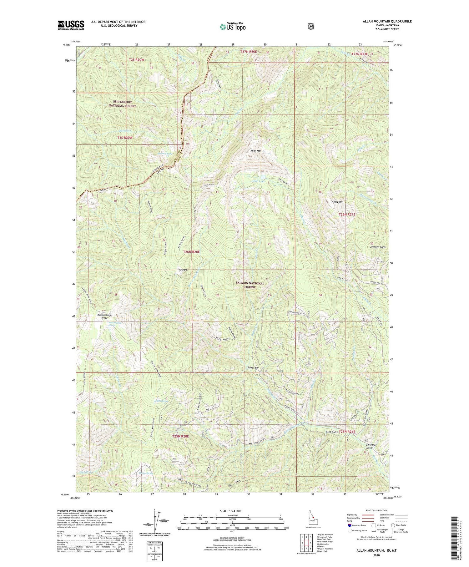Allan Mountain Idaho US Topo Map Image