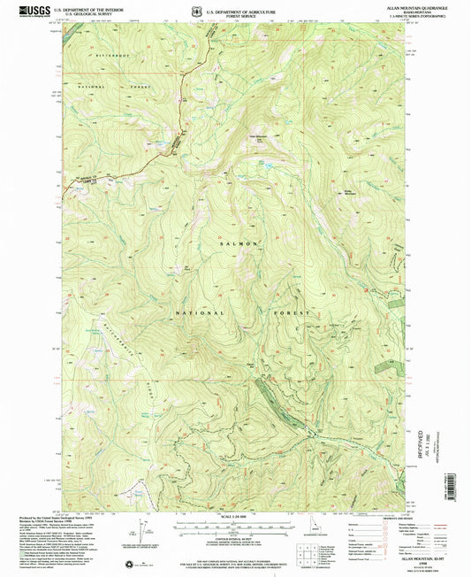 Classic USGS Allan Mountain Idaho 7.5'x7.5' Topo Map Image