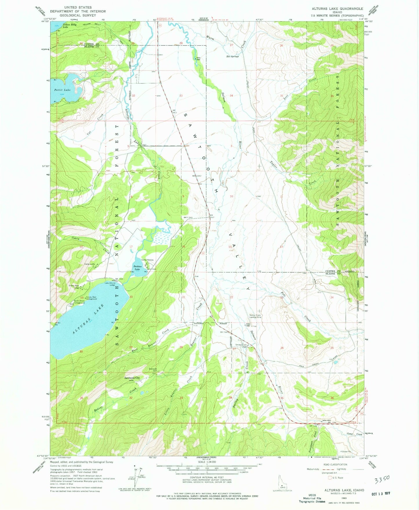 Classic USGS Alturas Lake Idaho 7.5'x7.5' Topo Map Image