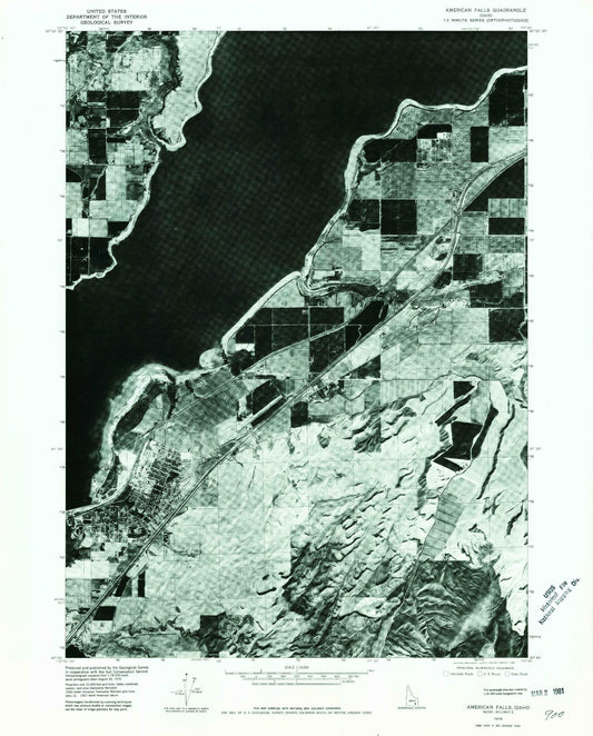 Classic USGS American Falls Idaho 7.5'x7.5' Topo Map Image