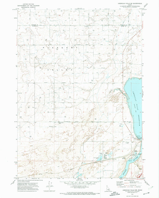 Classic USGS American Falls SW Idaho 7.5'x7.5' Topo Map Image