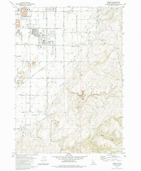 Classic USGS Ammon Idaho 7.5'x7.5' Topo Map Image