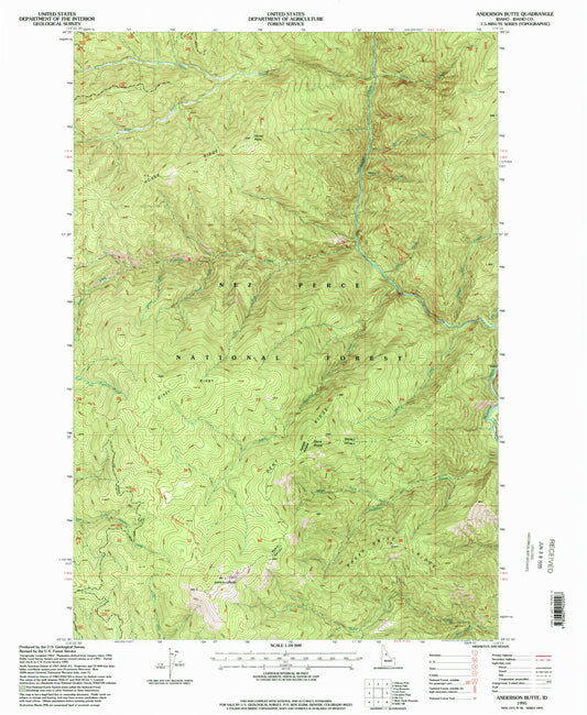 Classic USGS Anderson Butte Idaho 7.5'x7.5' Topo Map Image