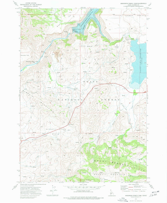 Classic USGS Anderson Ranch Dam Idaho 7.5'x7.5' Topo Map Image