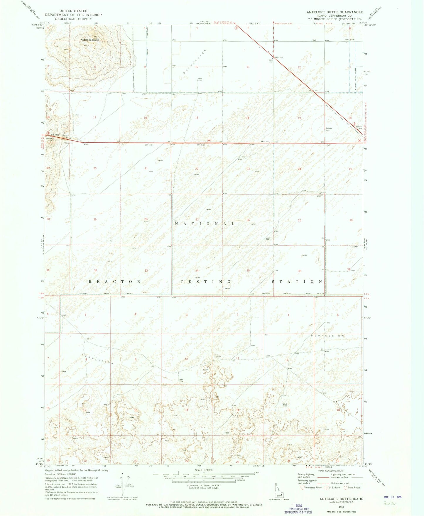 Classic USGS Antelope Butte Idaho 7.5'x7.5' Topo Map Image