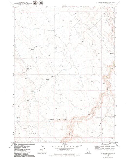 Classic USGS Antelope Creek Idaho 7.5'x7.5' Topo Map Image