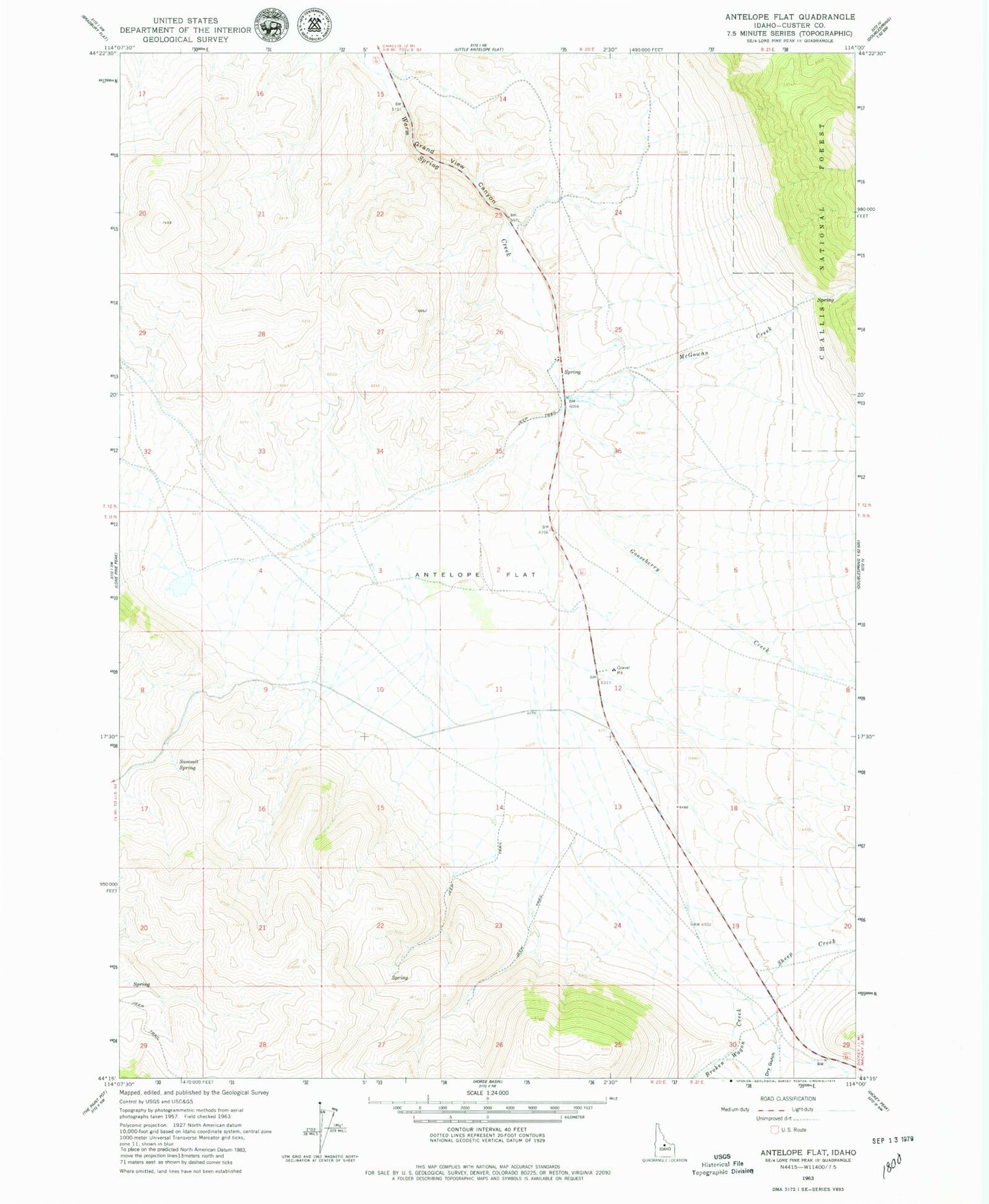 Classic USGS Antelope Flat Idaho 7.5'x7.5' Topo Map Image