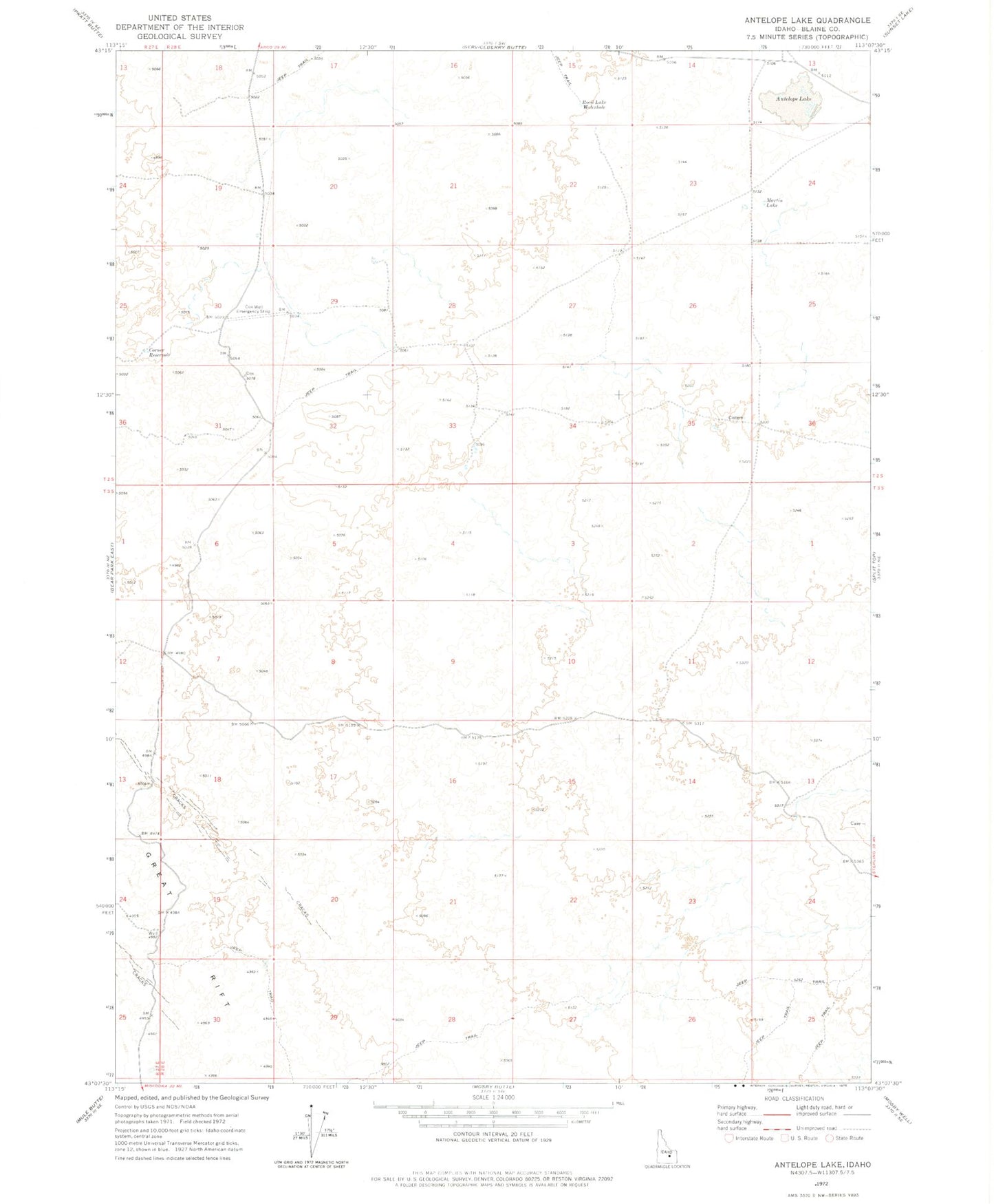 Classic USGS Antelope Lake Idaho 7.5'x7.5' Topo Map Image