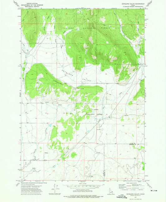 Classic USGS Antelope Valley Idaho 7.5'x7.5' Topo Map Image