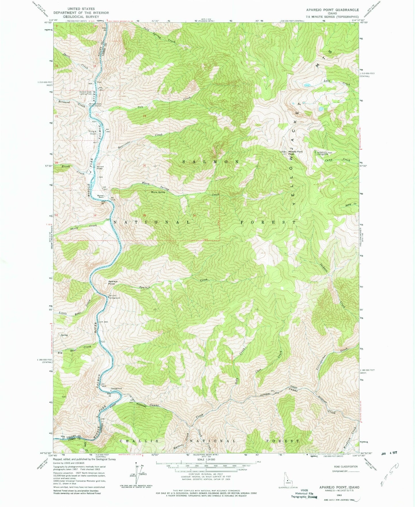 Classic USGS Aparejo Point Idaho 7.5'x7.5' Topo Map Image