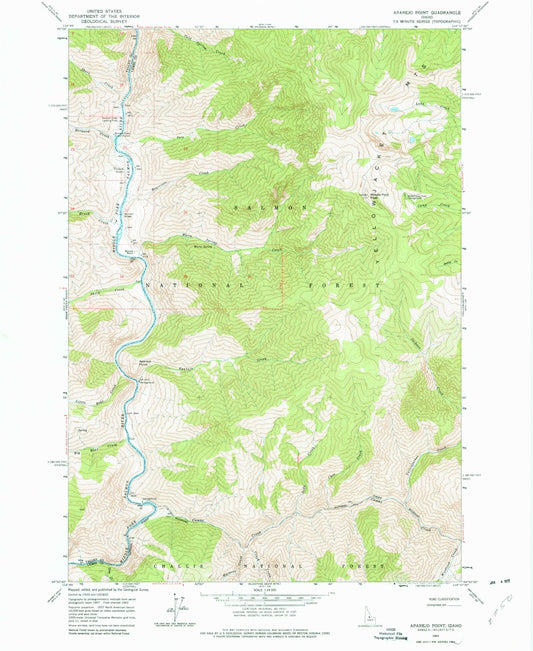 Classic USGS Aparejo Point Idaho 7.5'x7.5' Topo Map Image