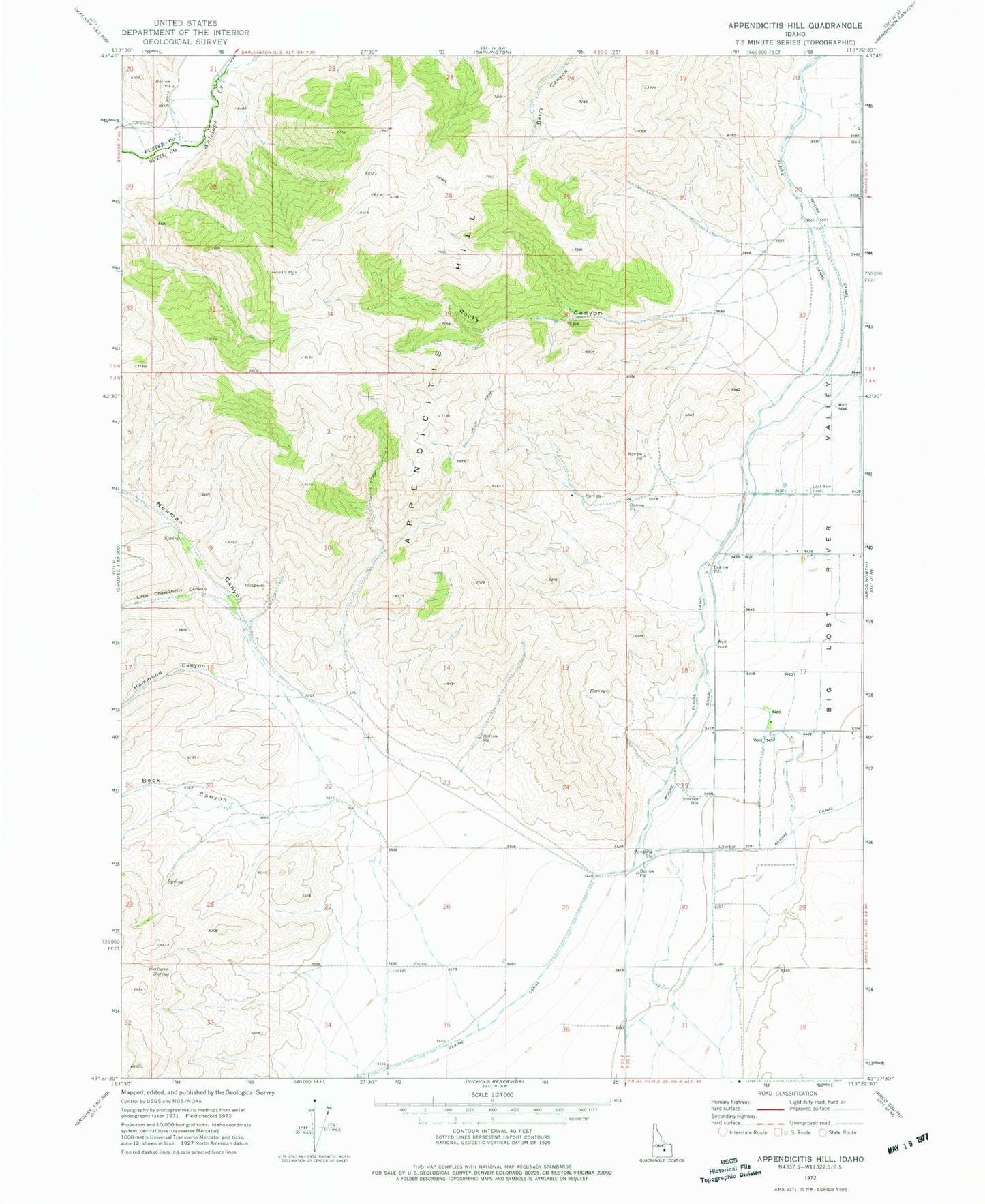 Classic USGS Appendicitis Hill Idaho 7.5'x7.5' Topo Map Image