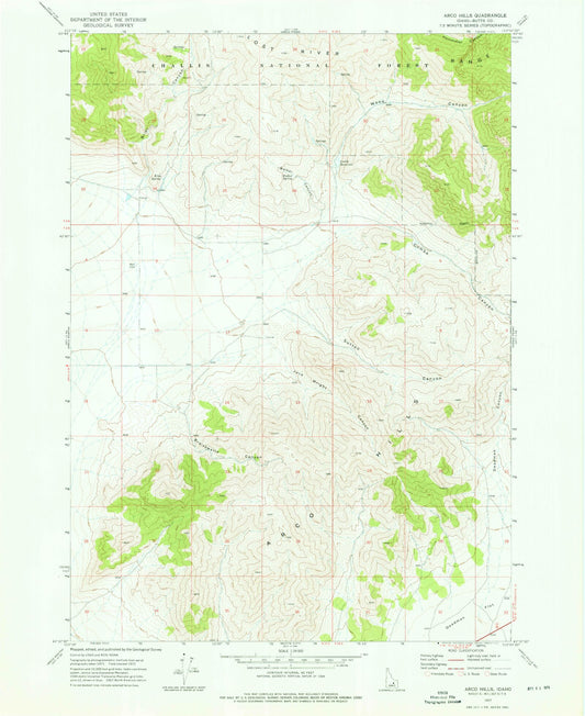 Classic USGS Arco Hills Idaho 7.5'x7.5' Topo Map Image