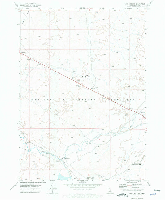 Classic USGS Arco Hills SE Idaho 7.5'x7.5' Topo Map Image