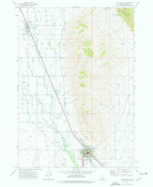 Classic USGS Arco North Idaho 7.5'x7.5' Topo Map Image