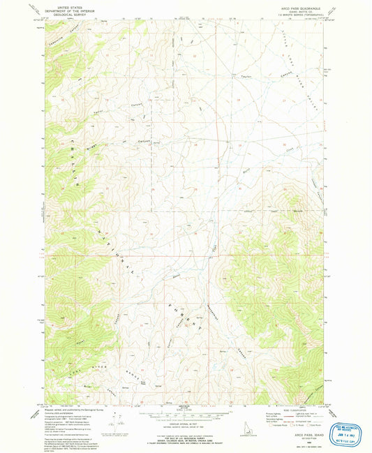 Classic USGS Arco Pass Idaho 7.5'x7.5' Topo Map Image