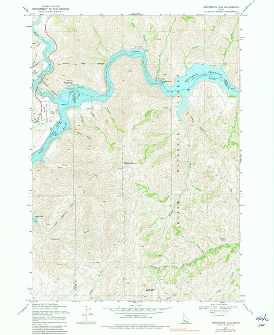Classic USGS Arrowrock Dam Idaho 7.5'x7.5' Topo Map Image
