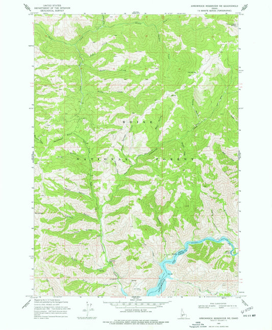 Classic USGS Arrowrock Reservoir NE Idaho 7.5'x7.5' Topo Map Image