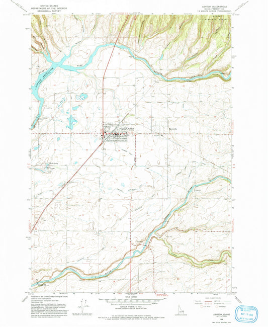 Classic USGS Ashton Idaho 7.5'x7.5' Topo Map Image