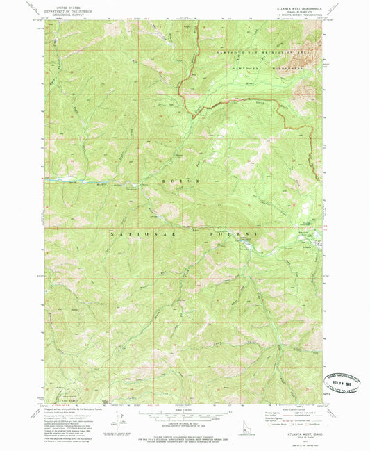 Classic USGS Atlanta West Idaho 7.5'x7.5' Topo Map Image