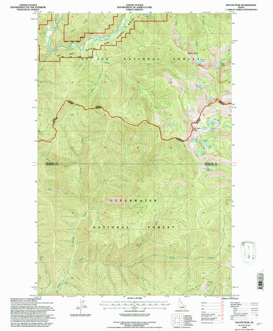 Classic USGS Bacon Peak Idaho 7.5'x7.5' Topo Map Image