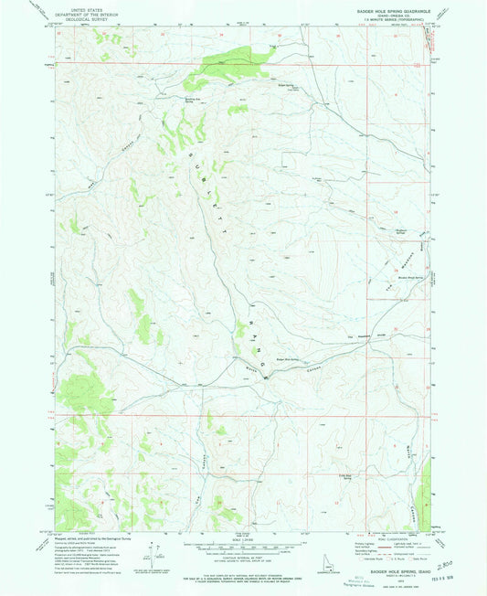 Classic USGS Badger Hole Spring Idaho 7.5'x7.5' Topo Map Image