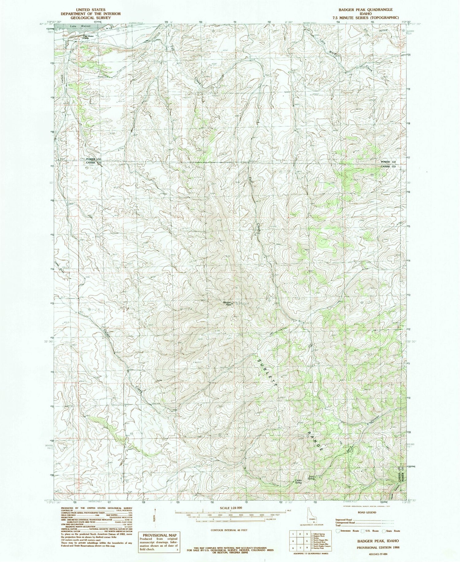 Classic USGS Badger Peak Idaho 7.5'x7.5' Topo Map Image