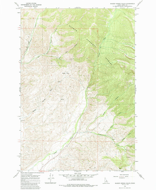 Classic USGS Badger Spring Gulch Idaho 7.5'x7.5' Topo Map Image