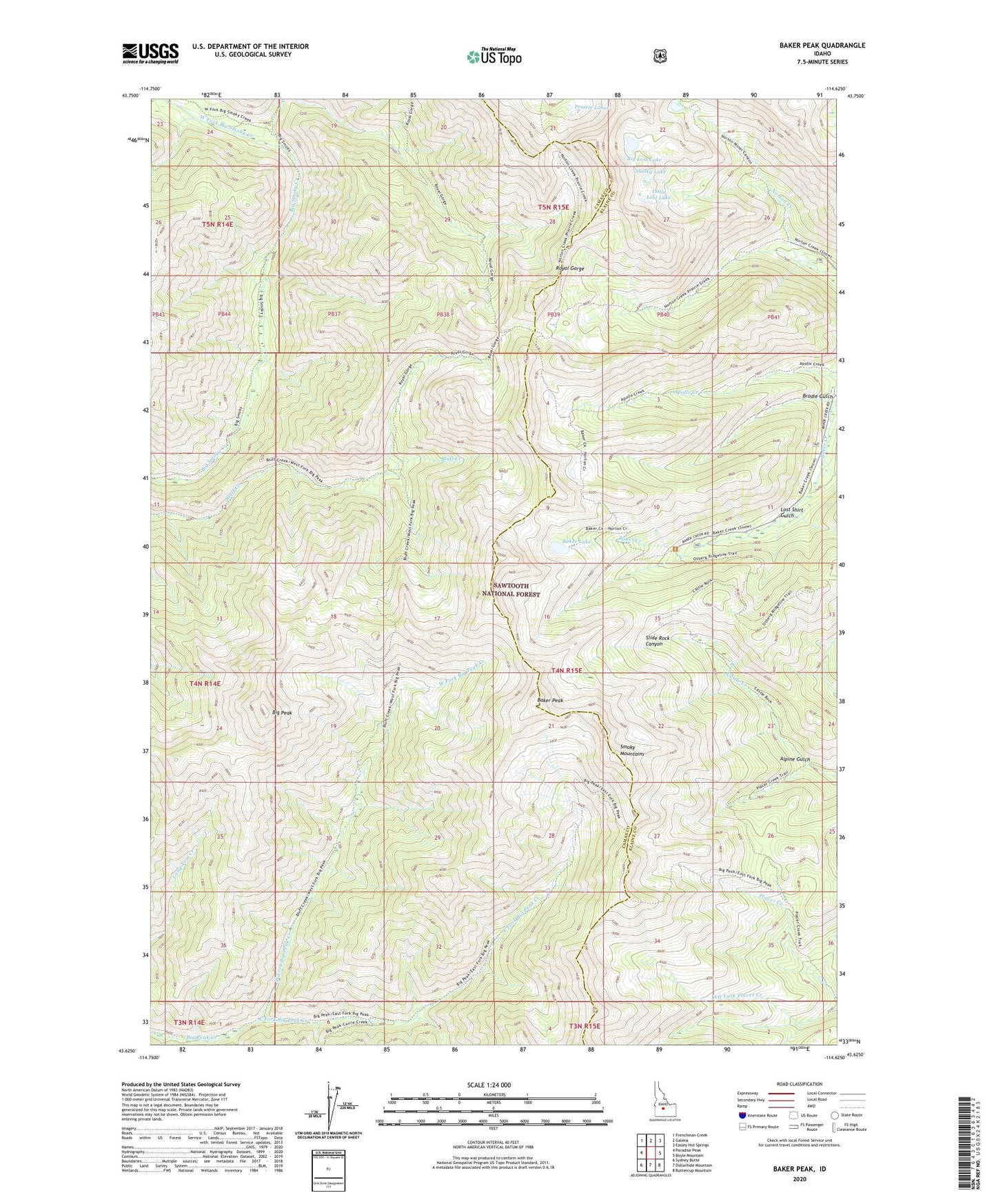 Baker Peak Idaho US Topo Map Image