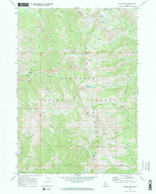 Classic USGS Baker Peak Idaho 7.5'x7.5' Topo Map Image
