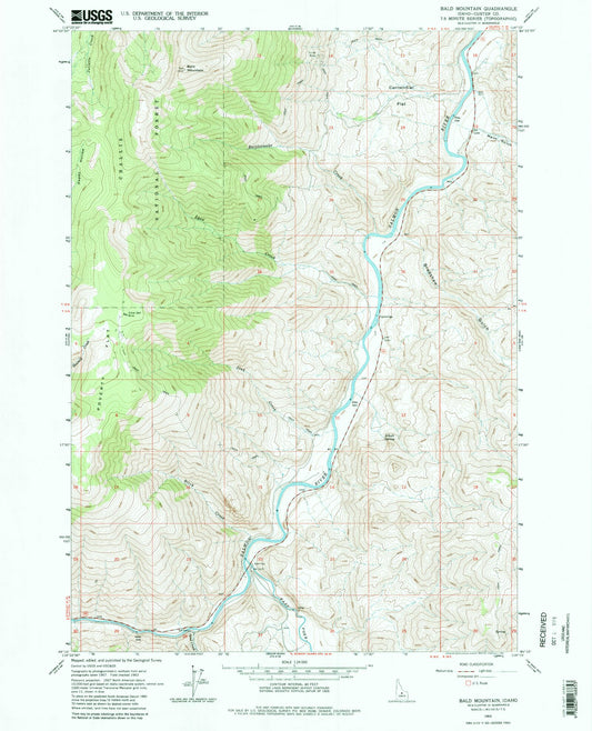 Classic USGS Bald Mountain Idaho 7.5'x7.5' Topo Map Image