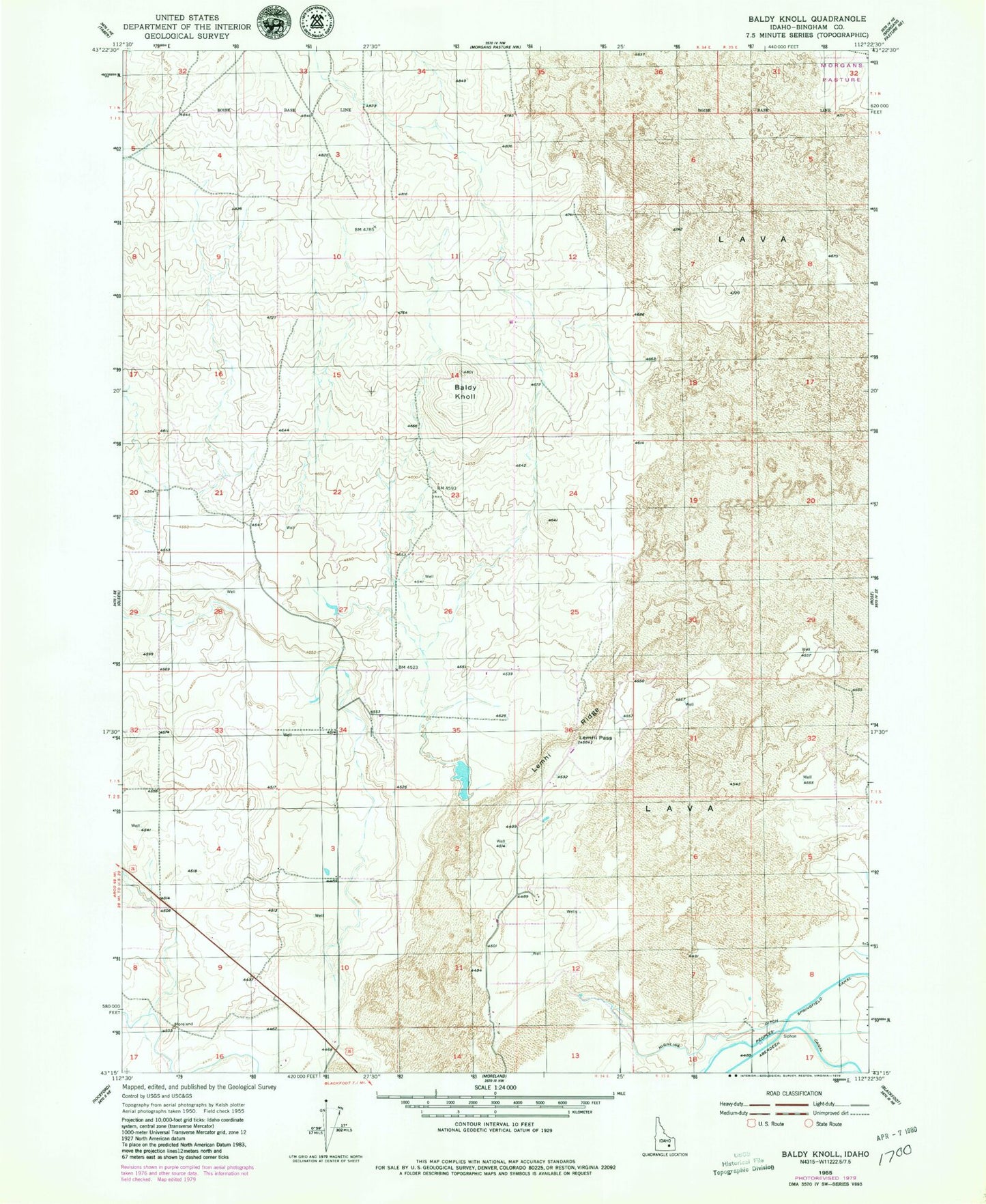Classic USGS Baldy Knoll Idaho 7.5'x7.5' Topo Map Image