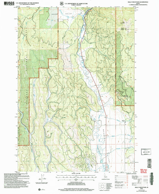 Classic USGS Bally Mountain Idaho 7.5'x7.5' Topo Map Image