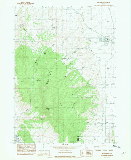 Classic USGS Bancroft Idaho 7.5'x7.5' Topo Map Image