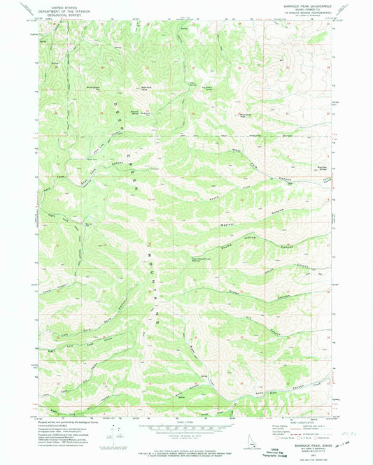 Classic USGS Bannock Peak Idaho 7.5'x7.5' Topo Map Image