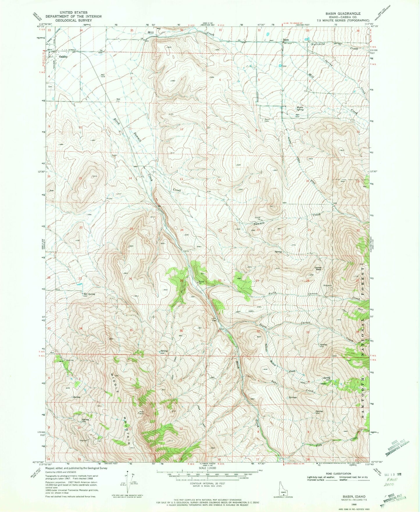 Classic USGS Basin Idaho 7.5'x7.5' Topo Map Image