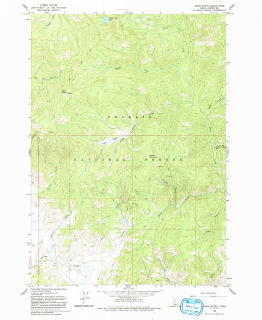 Classic USGS Basin Butte Idaho 7.5'x7.5' Topo Map Image