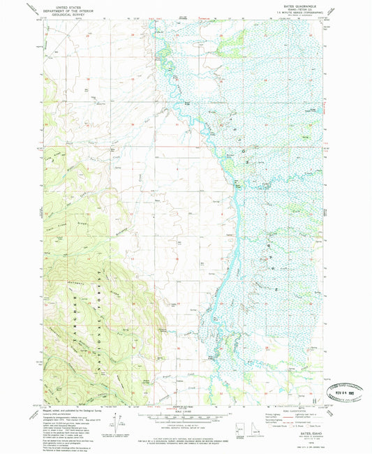 Classic USGS Bates Idaho 7.5'x7.5' Topo Map Image