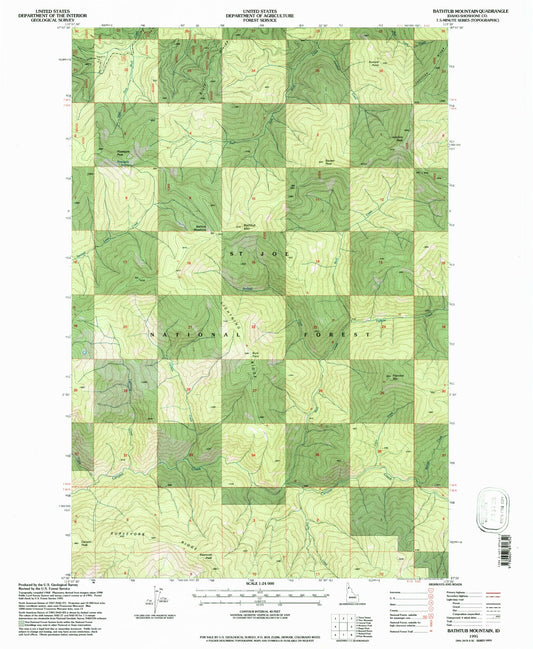 Classic USGS Bathtub Mountain Idaho 7.5'x7.5' Topo Map Image