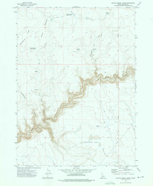 Classic USGS Battle Creek Lakes Idaho 7.5'x7.5' Topo Map Image