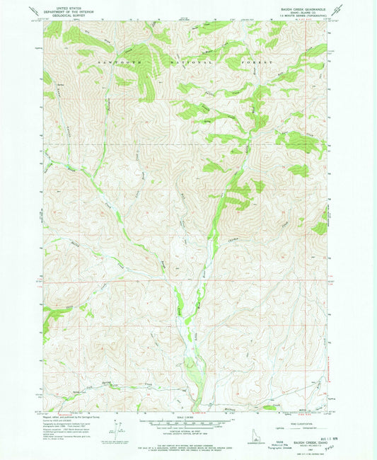 Classic USGS Baugh Creek Idaho 7.5'x7.5' Topo Map Image