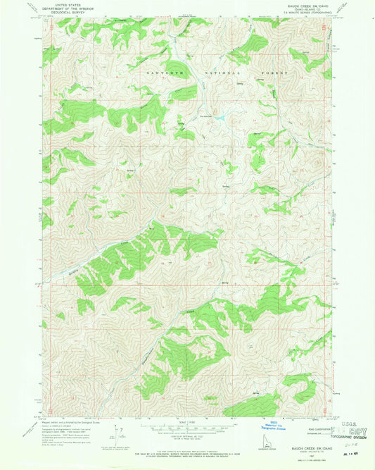 Classic USGS Baugh Creek SW Idaho 7.5'x7.5' Topo Map Image