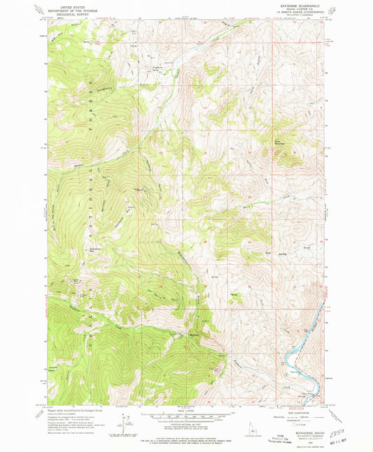Classic USGS Bayhorse Idaho 7.5'x7.5' Topo Map Image