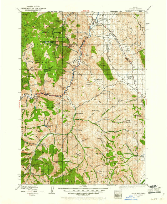 Historic 1929 Bayhorse Idaho 30'x30' Topo Map Image
