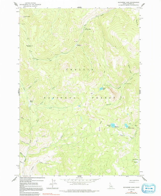 Classic USGS Bayhorse Lake Idaho 7.5'x7.5' Topo Map Image