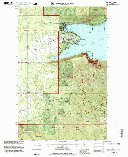 Classic USGS Bayview Idaho 7.5'x7.5' Topo Map Image