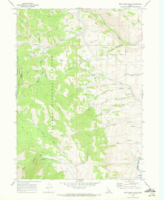 Classic USGS Bear Camp Gulch Idaho 7.5'x7.5' Topo Map Image