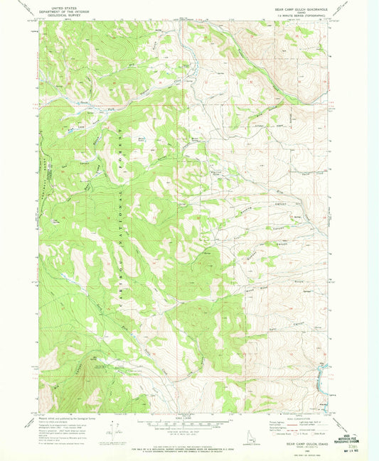 Classic USGS Bear Camp Gulch Idaho 7.5'x7.5' Topo Map Image
